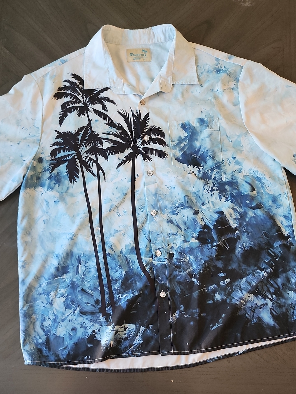 Royaura Hawaiin Button-Up Shirt Blue Palm Print Men's Size XL
